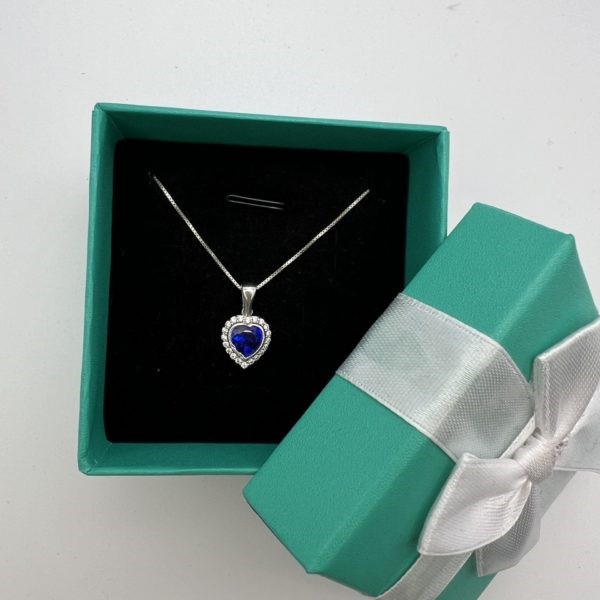 925 ვერცხლის  ლურჯი გულის ყელსაბამი 