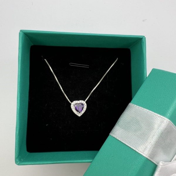 925 ვერცხლის  იისფერი გულის ყელსაბამი 