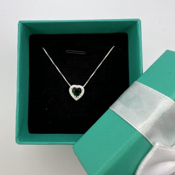 925 ვერცხლის  მწვანე გულის ყელსაბამი 